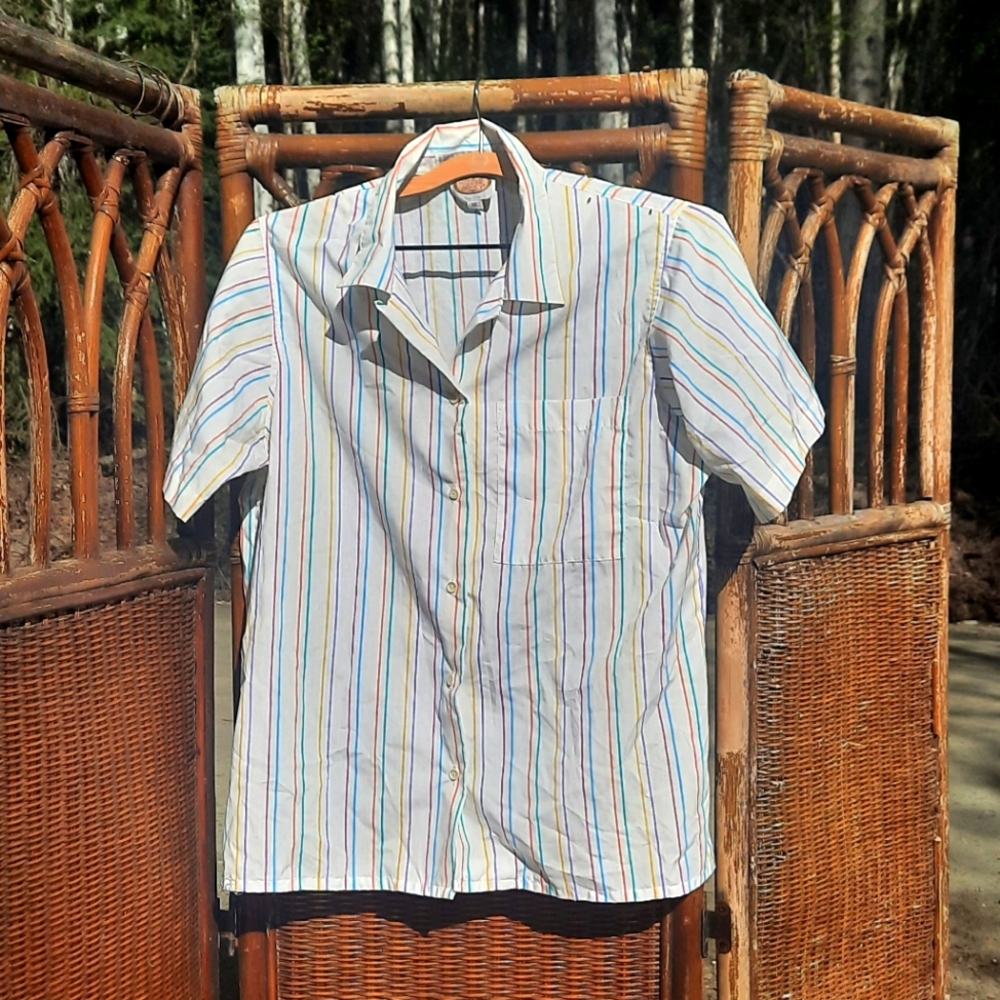 🍀3/15 Picket and Past Stripped Vintage 80s Shirt - Picture 1 of 5